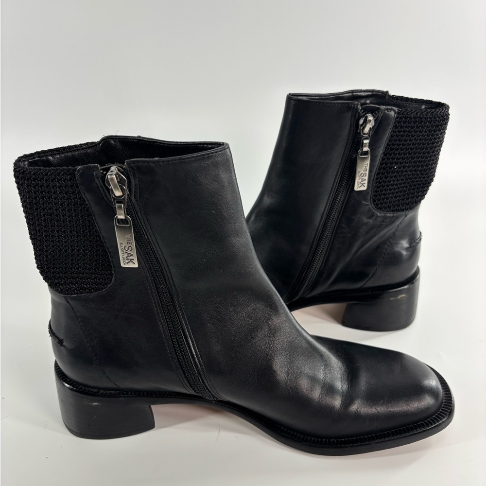 The Sak black leather Chelsea boot 8 chunky block heel crochet detail - Picture 5 of 15